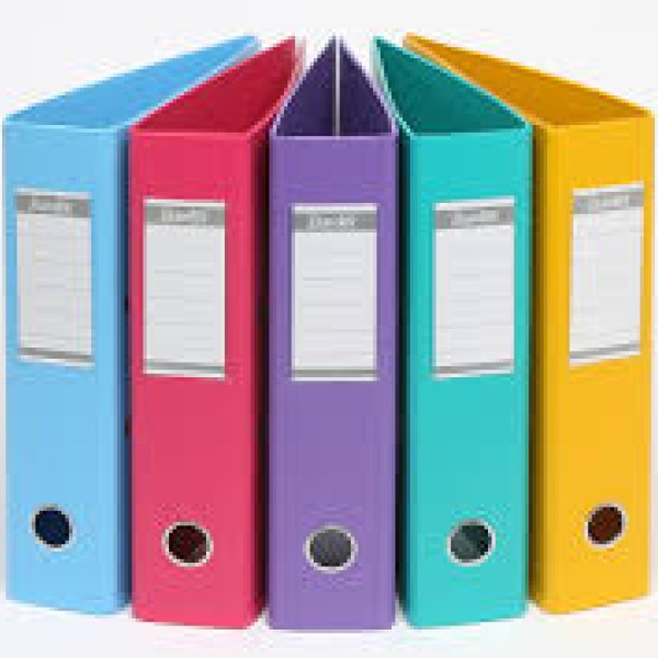 Office stationery coloured plastic lever arch files